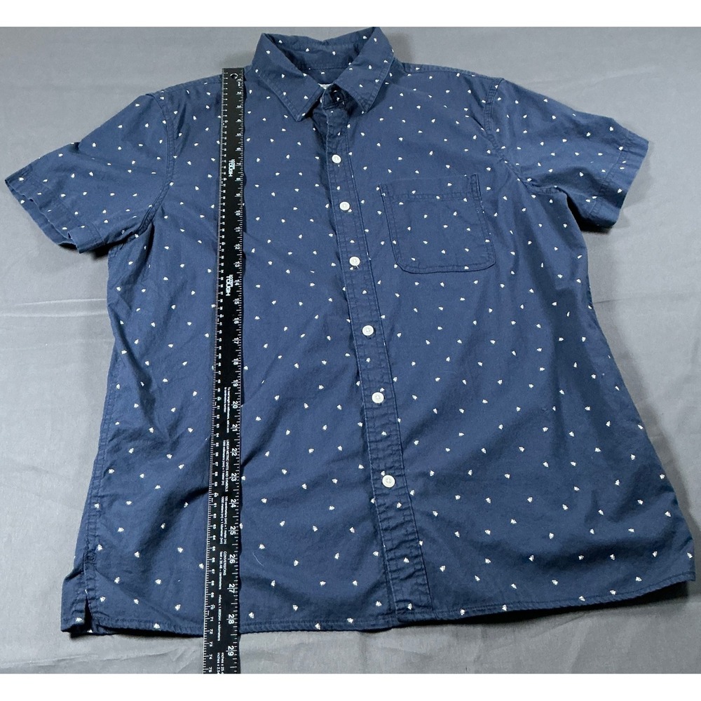 American Eagle Men Navy Blue Geometric Triangle Short Sleeve Button Down Shirt L - Picture 4 of 11